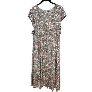 TIME and Tru Green Floral Smocked Bodice Ruffle Hem Plus Size Dress Size XXL